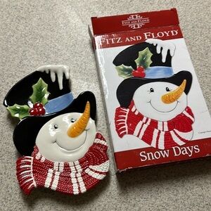 Fitz and Floyd Snow Days Snowman Plate 2009 Macy’s